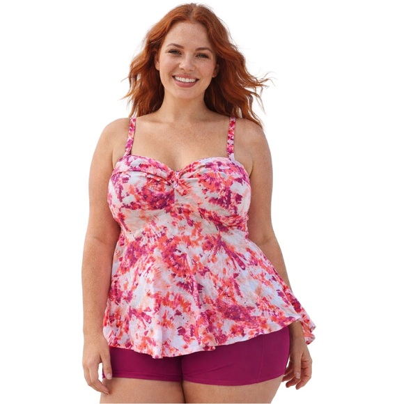 Time and Tru SWIM layered Pink and Orange Tankini bathing suit Top 1X 16/18W - Picture 3 of 11